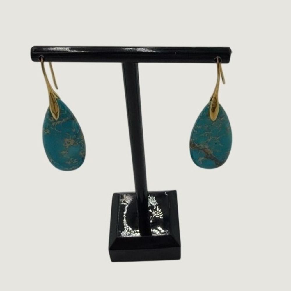 Gold Tone Turquoise Teardrop Dangle‎ Earrings Bohemian French Hook Drop Jewelry